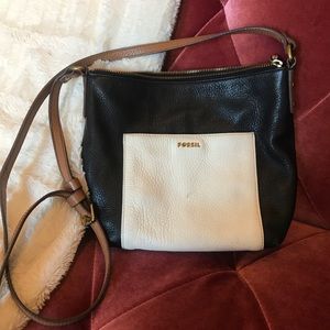 Color Blocked Fossil Leather Crossbody